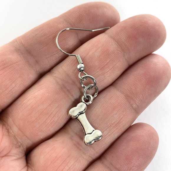 Stainless Steel Hook Dog Bone Earrings - Picture 3 of 4